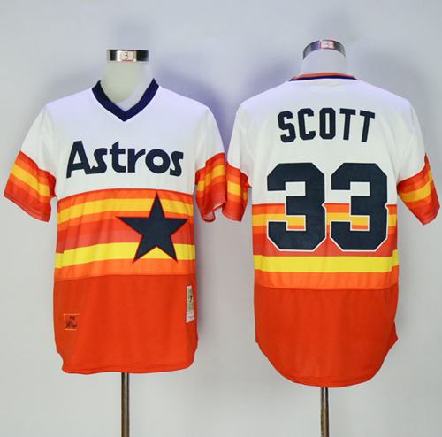 Mitchell And Ness 1980 Astros #33 Mike Scott White/Orange Throwback Stitched MLB Jersey - Click Image to Close